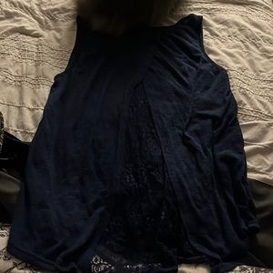 Lace back blue tank top